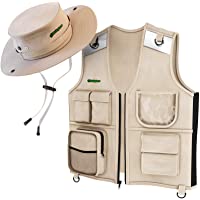 Mini Explorer Juego Chaleco y Sombrero para Niños de 4 a 6 años- Tela Duradera- 5 Bolsillos- Tiras Reflectantes…